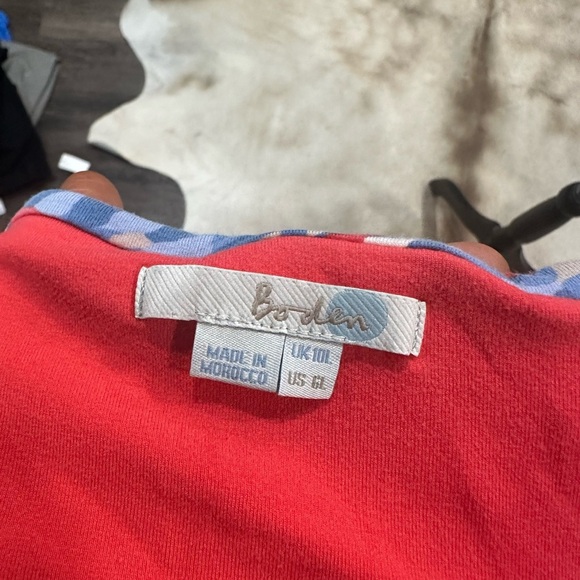 Boden St. Lucia Faux Wrap Tie Halter Dress 6 Long Art Deco Print Red Blue White - Picture 5 of 6